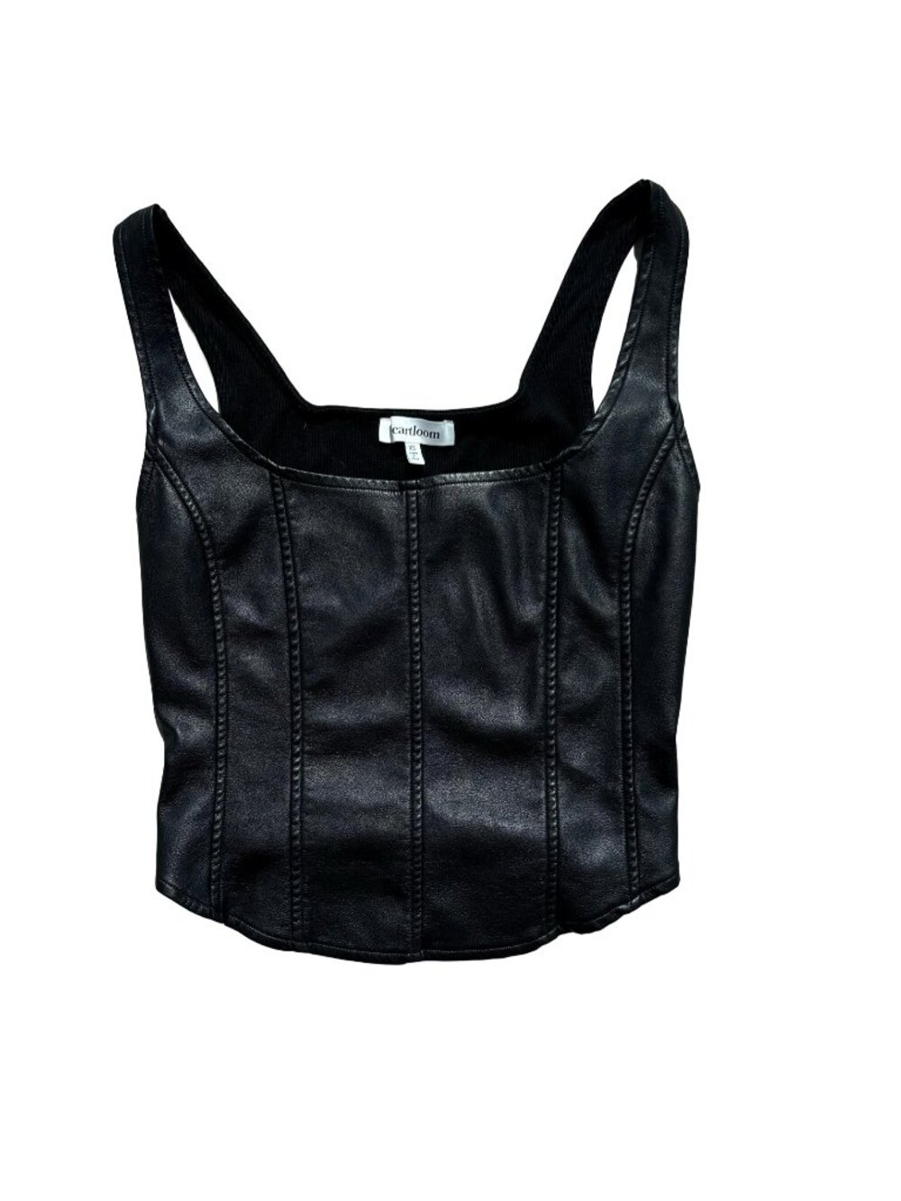 Black Structured Faux Leather Look Top XS
